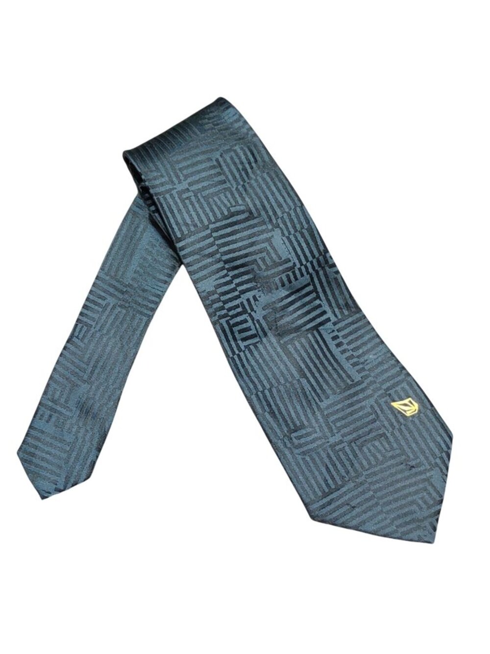 Volcom Necktie Black Gray Geometric Woven Gold Stone Logo Alternative Skater Tie